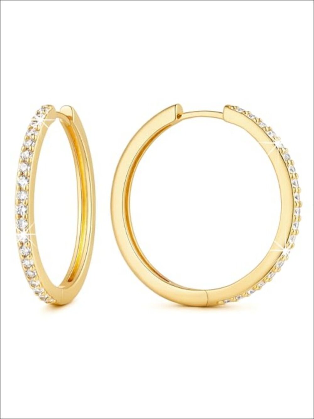 14K Gold Plated Hoop Earrings Cubic Zirconia Latch Back